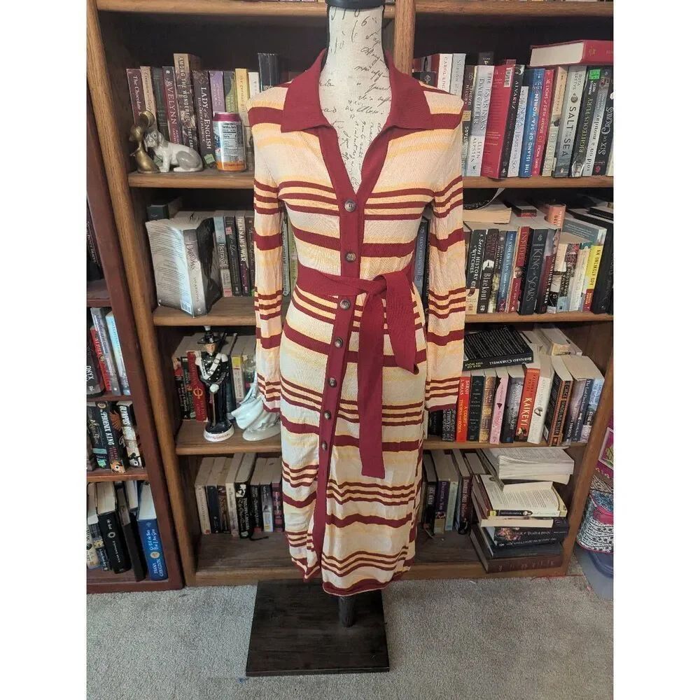 Maeve Anthropologie Sweater Maxi Shirtdress Buttons Belted Stretch Small